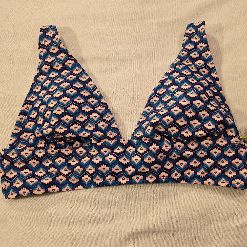 Mynah Lush Leaves L Large Womens Blue Green Athletic Shelf Bra Bikini Top Swim N